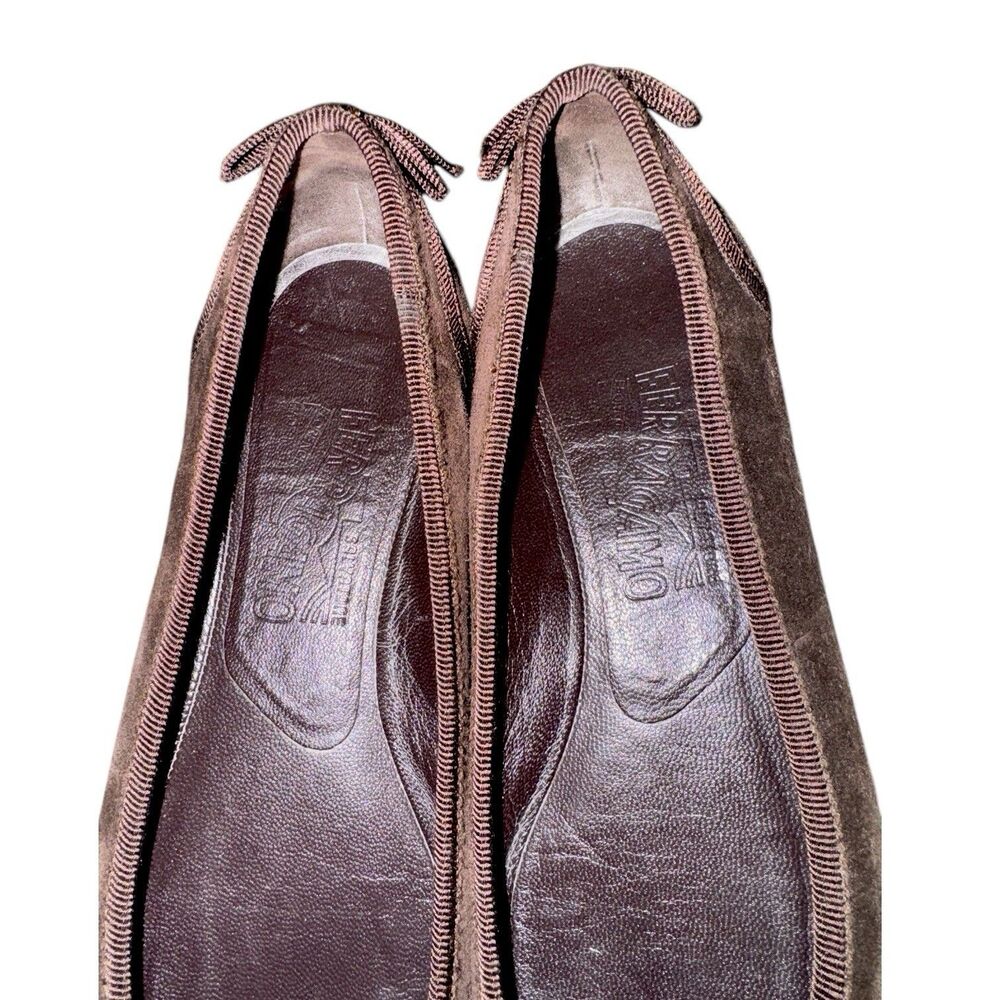 Salvatore Ferragamo Dark Brown Suede Ballet Flats - Picture 6 of 10